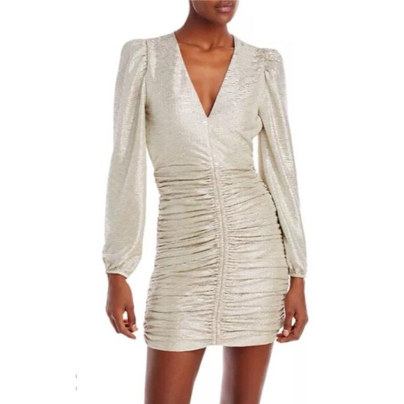 Spring & Mercer Metallic Silver Long Sleeve Sheath Cocktail Party Dress L NWT - Picture 1 of 11